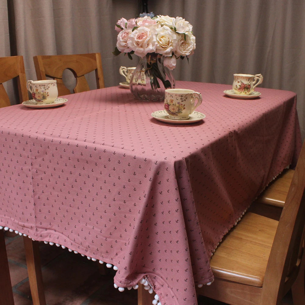 

CURCYA Pink / Light Green Japanese Style Table Cloth Rectangle Home Decoration Ship Boat Anchors Printed Table Cover