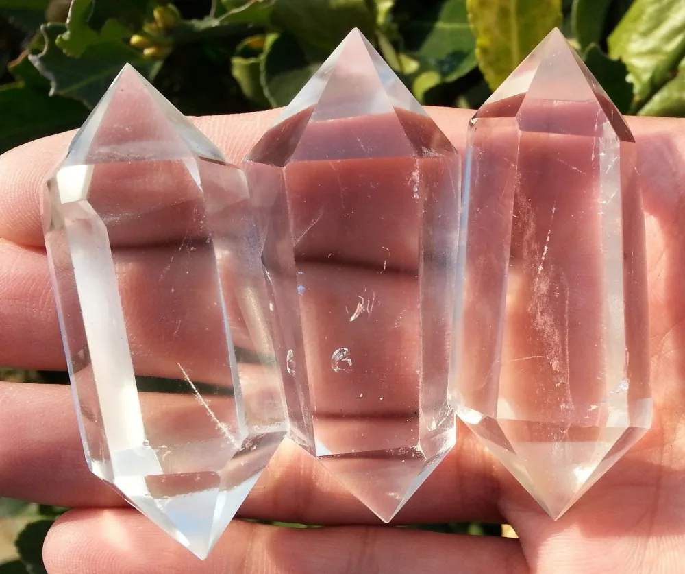 

huij 00874 3 NATURAL CLEAR QUARTZ CRYSTAL DT WAND POINT HEALING Bronze Statue