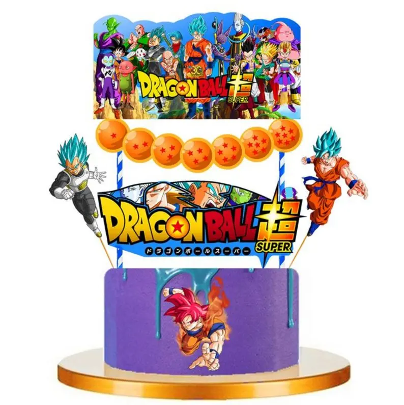 Гоку вечерние Dragon Ball Globos товары для вечеринки, дня рожденья пакет пластин салфетки для стаканчиков покрытие стола шары торт Топпер детские игрушки - Цвет: Cake Flag