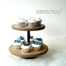SWEETGO 2 яруса деревянная подставка для торта тарелка для кексов Свадебная вечеринка коричневый/светильник инструменты для украшения кофейного торта для фотосъемки