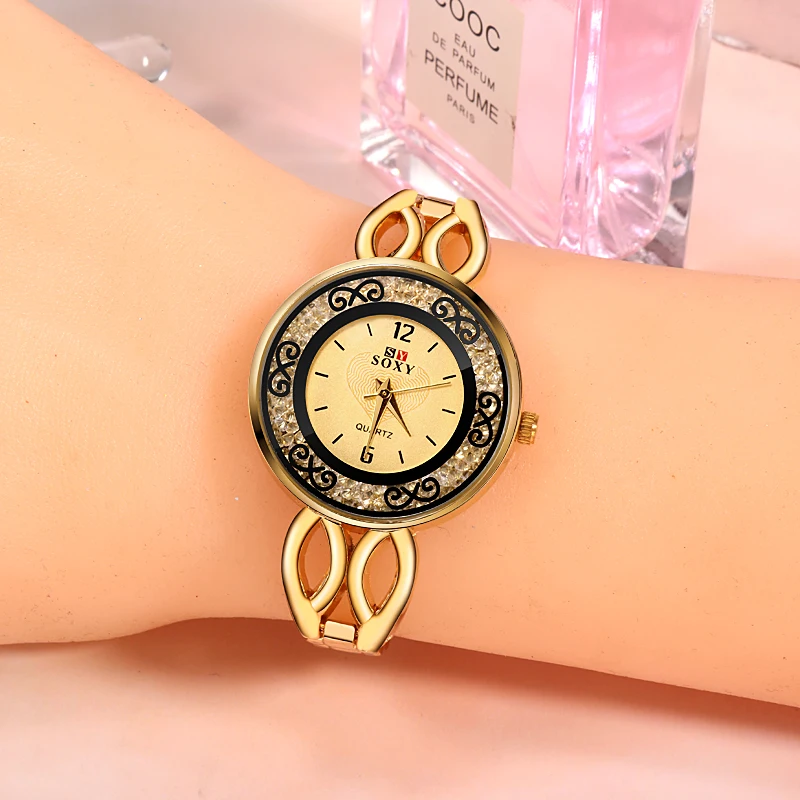 Элегантные золотые женские часы SOXY роскошные женские часы женские модные женские кварцевые наручные часы relogio feminino женские часы
