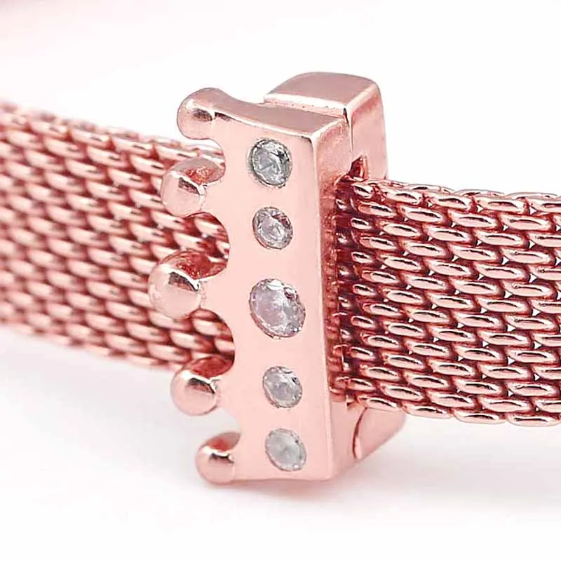 

New 925 Sterling Silver Bead Charm Rose Gold Reflexions Royal Crown Clip With Crystal Beads Fit Pandora Bracelet Diy Jewelry