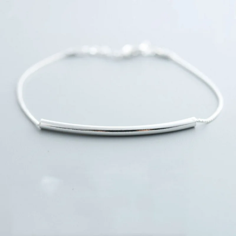 

925-sterling-silver Bent Pipe Shape Charm Bracelets For Women Fashion Femme Prevent Allergy Sterling Silver Jewelry