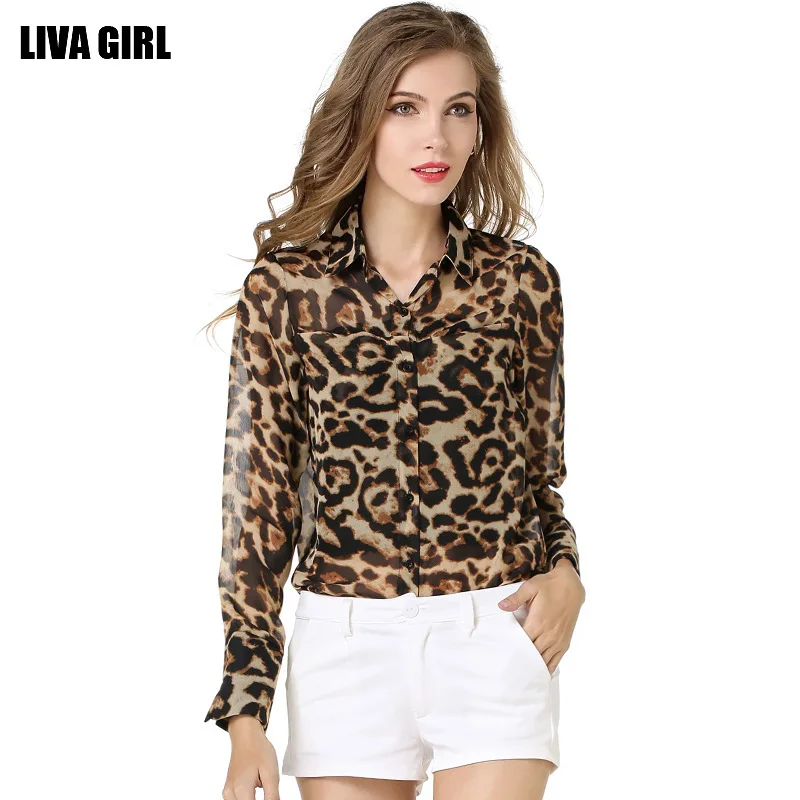 women blouses 2017 summer new arrive plus size XXL loose leopard print chiffon long-sleeved shirt 0921 |
