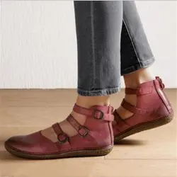 2019 г. женские сандалии-гладиаторы с круглым носком и пряжкой, дизайн в римском стиле, женская обувь на плоской подошве, летняя пляжная