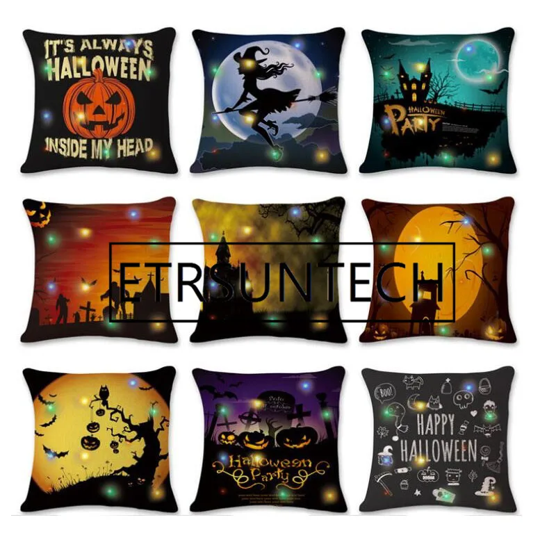 

50pcs 45*45cm New LED Flashing Lights Halloween Series Home Pillowcase Party Print Distinctive Cushion Cover