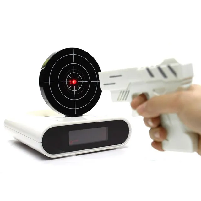 Gun Alarm Clock Desk Gadget Target Laser Shooting Gun Alarm Clock , LCD