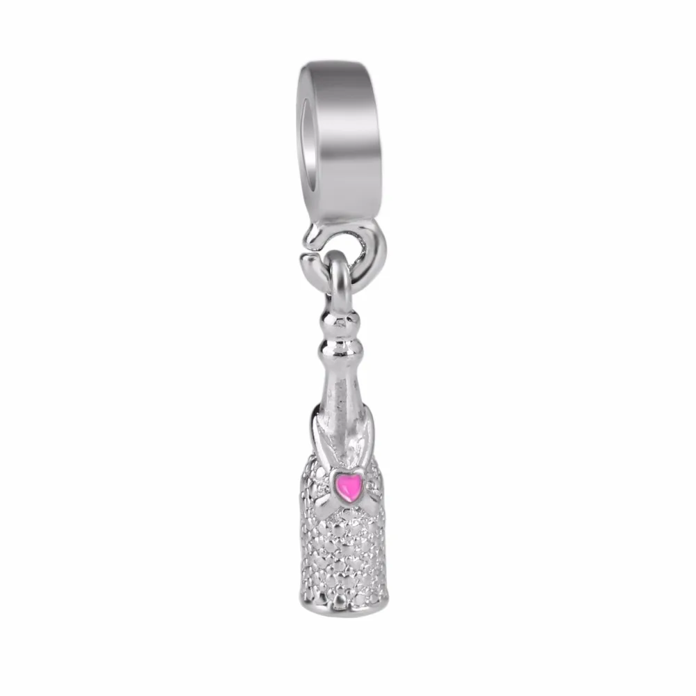 European Bead Silver Bracelet with 15 Charms Pink Rose Rhinestone Owl USA New