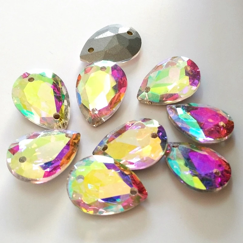 Buy 13x18mm 24pcs Teardrop Crystal AB Glass Sew On