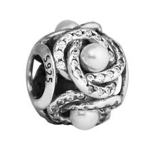 Подходит для Pandora шармы браслеты светящийся узел любви бусины с белая груша стерлингового серебра 925 ювелирные изделия