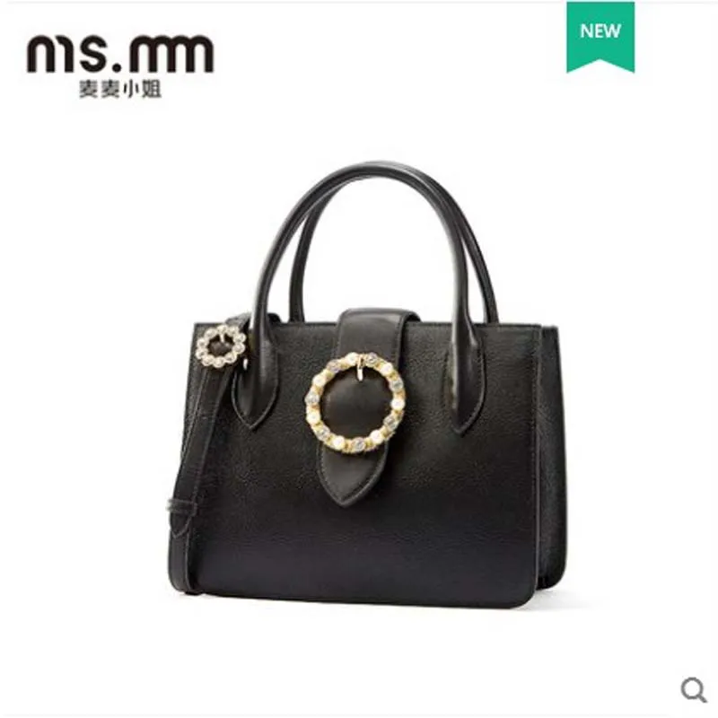 

maimaixiaojie 2018 new New head layer Napa leather pearl ring single Shoulder hand-held lady's women handbag