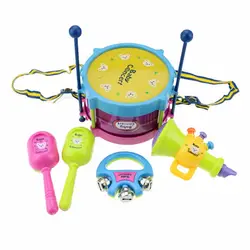 Лидер продаж! 5 шт унисекс для мальчиков и девочек барабанные Музыкальные инструменты набор музыкальных инструментов детские игрушки