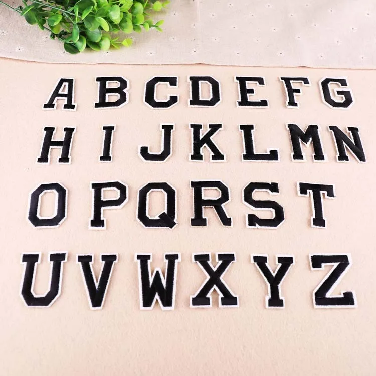 

Black Letter Embroidery Patch Heat Transfers Iron On Sew On Patches for DIY T-shirt Clothes Stickers Decorative Appliques 47247