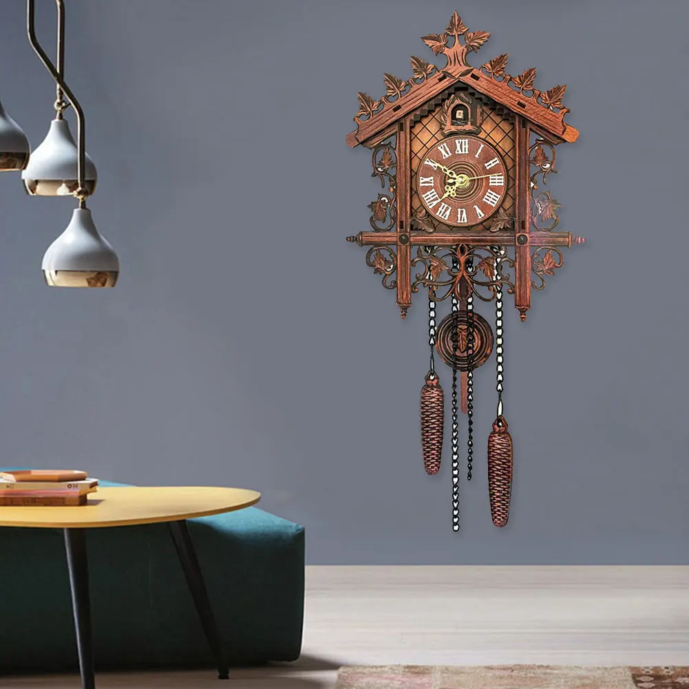 

European Vintage Style Home Gift Accessories Wall Clock Decorative Handcraft Wood Cuckoo Easy Install Room Swing Craft Modern