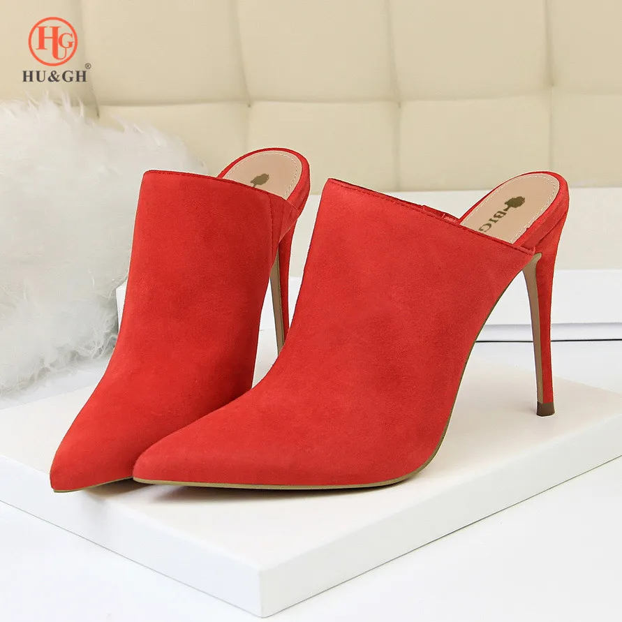 

2019 New Arrival Sexy Pointed Toe Office Shoes Women's Concise Solid Flock Shallow High Heels 11 cm Shoes for Women Wedding