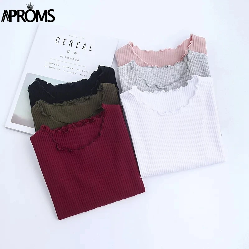 Aproms النساء الحلو محبوك قصيرة الأكمام تي شيرت 2019 الأساسية المحاصيل أعلى المحملة عارضة الأبيض تمتد T قميص الإناث أزياء الصيف أعلى