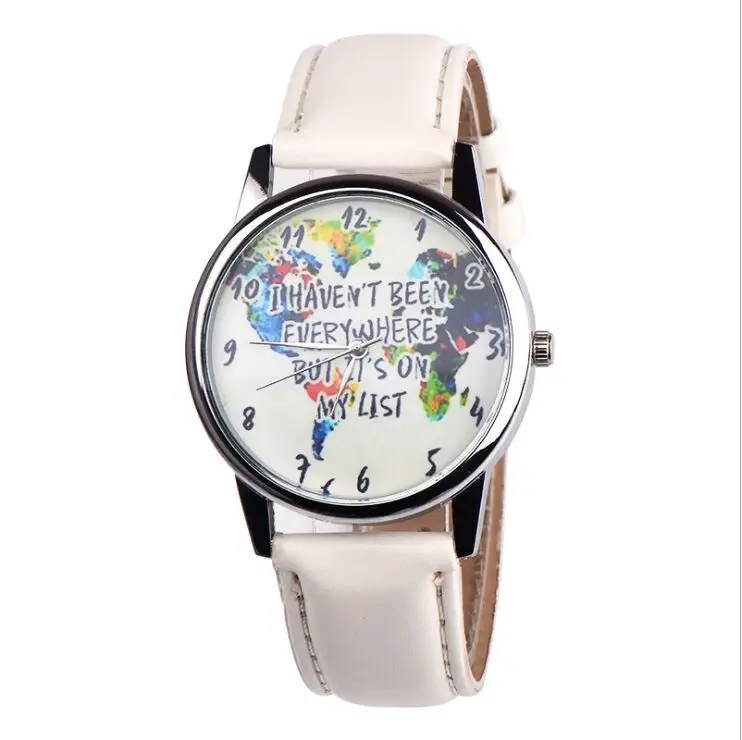 Новинка карта мира женские мужские наручные часы кожаные женские часы модные кварцевые часы Relojes Mujer подарок дропшиппинг - Цвет: white
