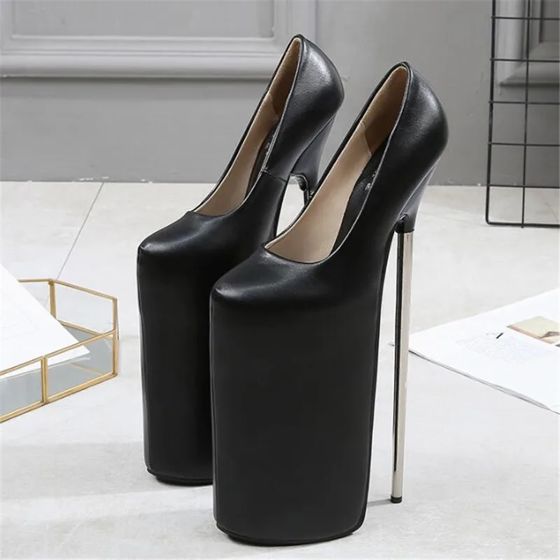 BBZAI/Женская обувь на очень высоком каблуке 30 см; туфли-лодочки на тонком каблуке с вышивкой; сезон четыре года; удобная модная обувь из флока; элегантные удобные туфли - Цвет: Черный