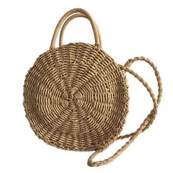 

FGGS Lady Fresh Handbag Summer Beach Tote Handmade Rattan woven Round Handbag Vintage Retro Straw Knitted Messenger Bag