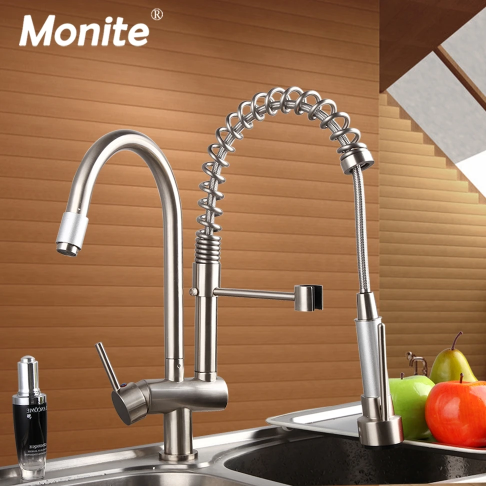 Buy Brushed Nickel Double Handles Spray Stream Brass