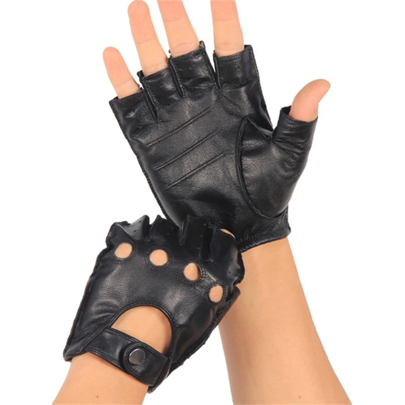 Half-Finger Genuine Leather Gloves Male Autumn Winter Driving Non-Slip Fitness Semi-Fingers Goatskin Leather Gloves For Man NAN7