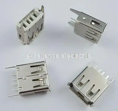 

100 Pcs USB Type-A Female 4 Pin DIP Socket Connector 13.7