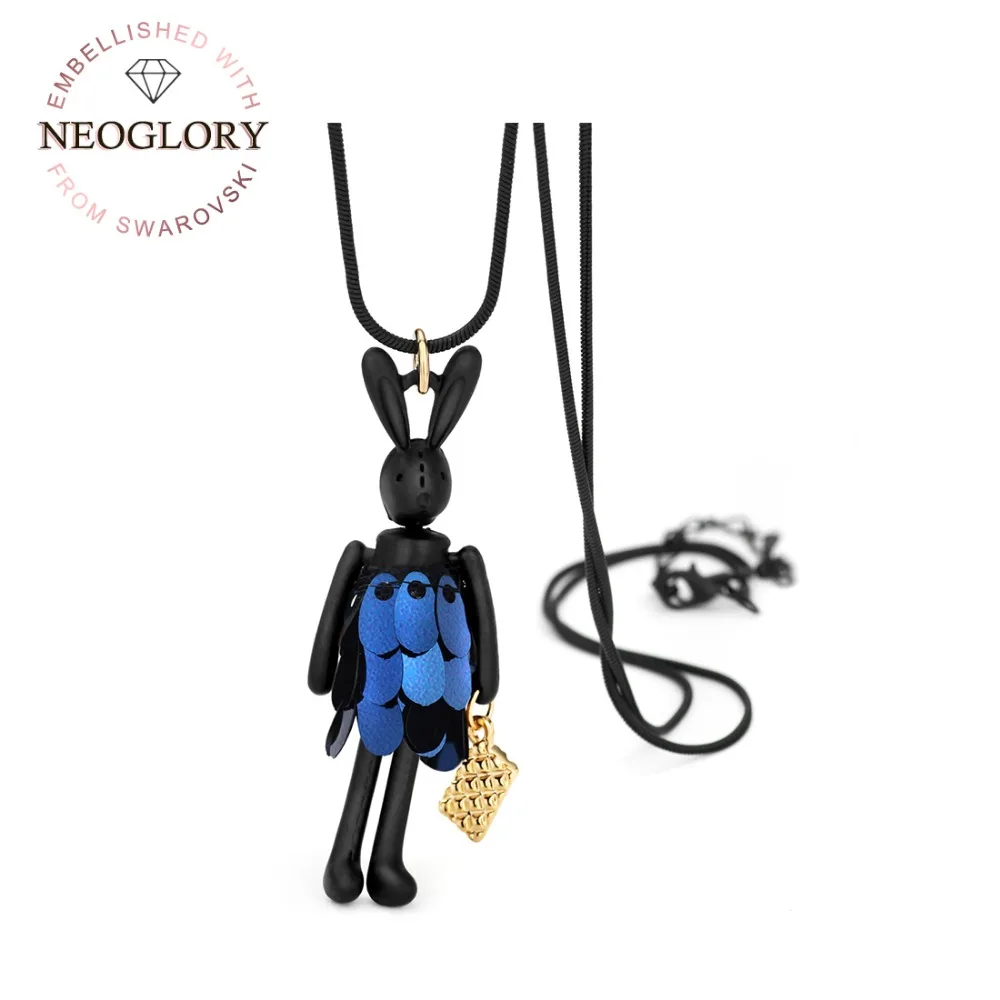 

Neoglory Copper Matte Metal Alloy Long Pendant Charm Necklace Lovely Cartoon Dress Girl For Gift Party Daily Style