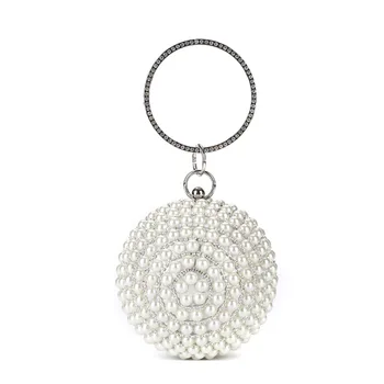 

Mini Ladies Handbag Round Ring Handle Hand Bag Luxury Clutch Diamonds Pearl Mini Tote Evening Party Wedding Small Purse Wallet