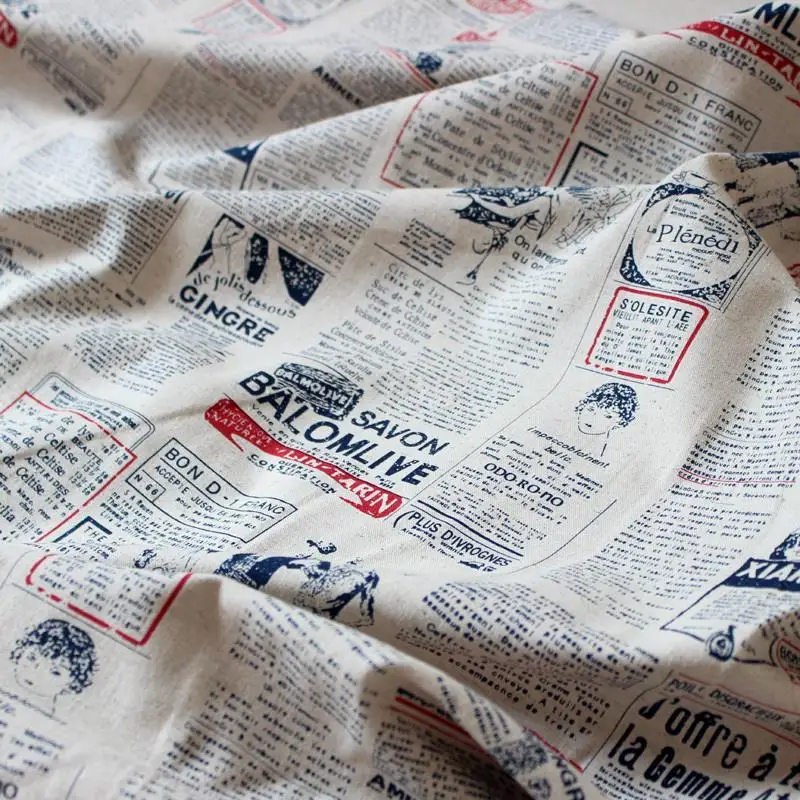 New DIY Cotton Linen Vintage Girl newspaper print Fabric for sewing