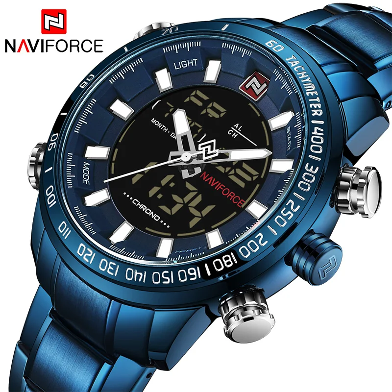 NAVIFORCE 9093 роскошные мужские спортивные часы Chrono, брендовые военные водонепроницаемые электронные наручные часы с подсветкой, мужские часы с секундомером