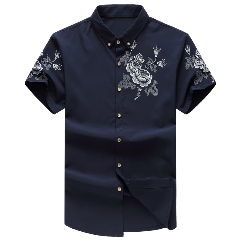 2018 Новая мода Китайский Стиль Для мужчин рубашки Slim Fit Print Shirt летние шорты рукавом