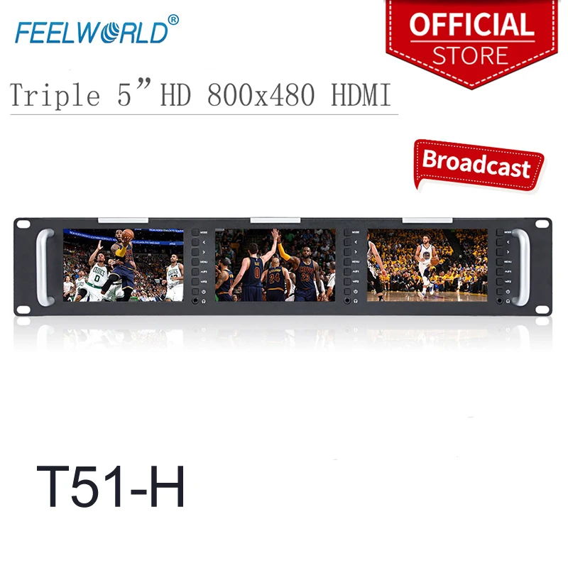 Монитор Feelworld с креплением на стойку вещания 5 дюймов 2RU 800x480 HDMI av вход тройной ЖК