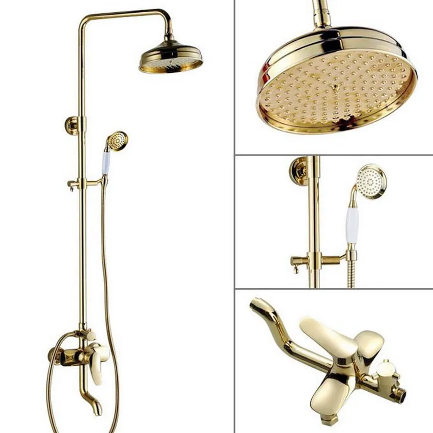 

8'' Bath Rain Shower System with the Shower Head & Hand shower Set Rain & Hand Shower & Tub Spout Set (Gold Color Brass)agf311
