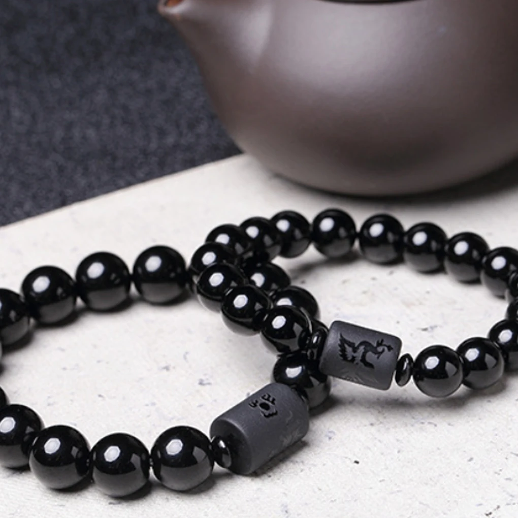 

New style Women Men Crystal Bracelet Dragon Phoenix Design Black Stone Bead Bracelet Couples Ornaments