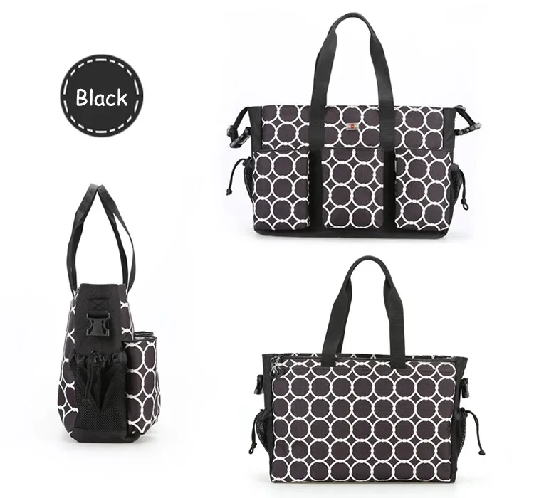 Shoulder and Stroller Diaper Bags, Waterproof, Polka-dot, Nappy Nursery Tote Bags with Changing Pad 07