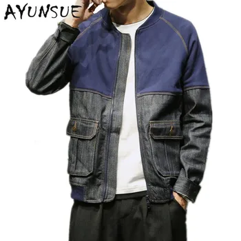 

Plus Size 5XL Casual Mens Denim Jacket Blue Spring Jacket Men Bomber Jacket Mens Coat Bombers Homme Outwear Parka Men FYY269