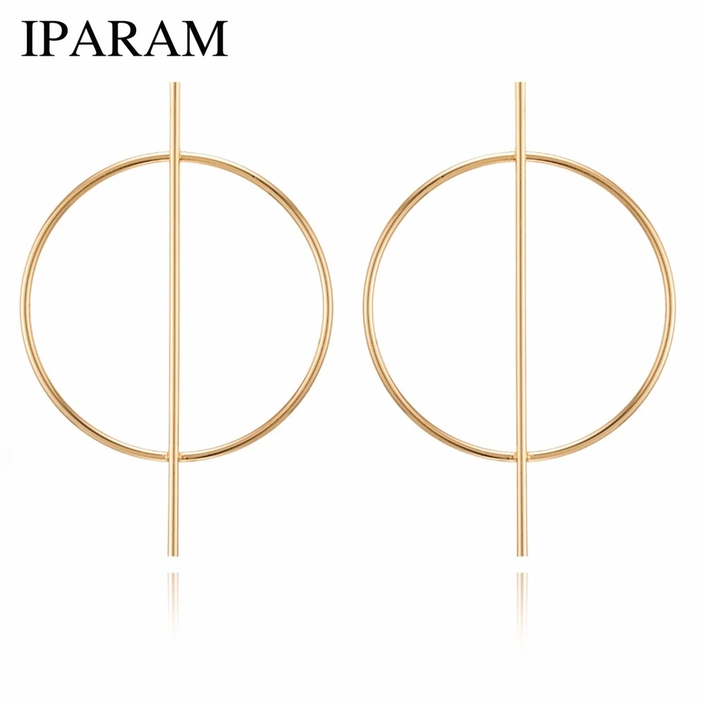

IPARAM Gold Color Geometric Circle Round Hoop Earrings for Women Brincos 2019 Steampunk Style Women Party Jewelry