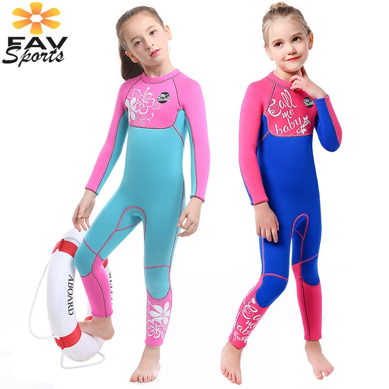 

FAVSPORTS 3mm Kids Wetsuit Children Diving Suit for Girls Keep Warm One-piece Long Sleeves UV Protection Swimwear Rash Guard