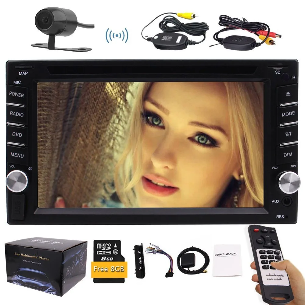 Wireless Backup Camera+6.2" Double Din Vehicle CD DVD Player GPS In Dash Stereo Radio Bluetooth