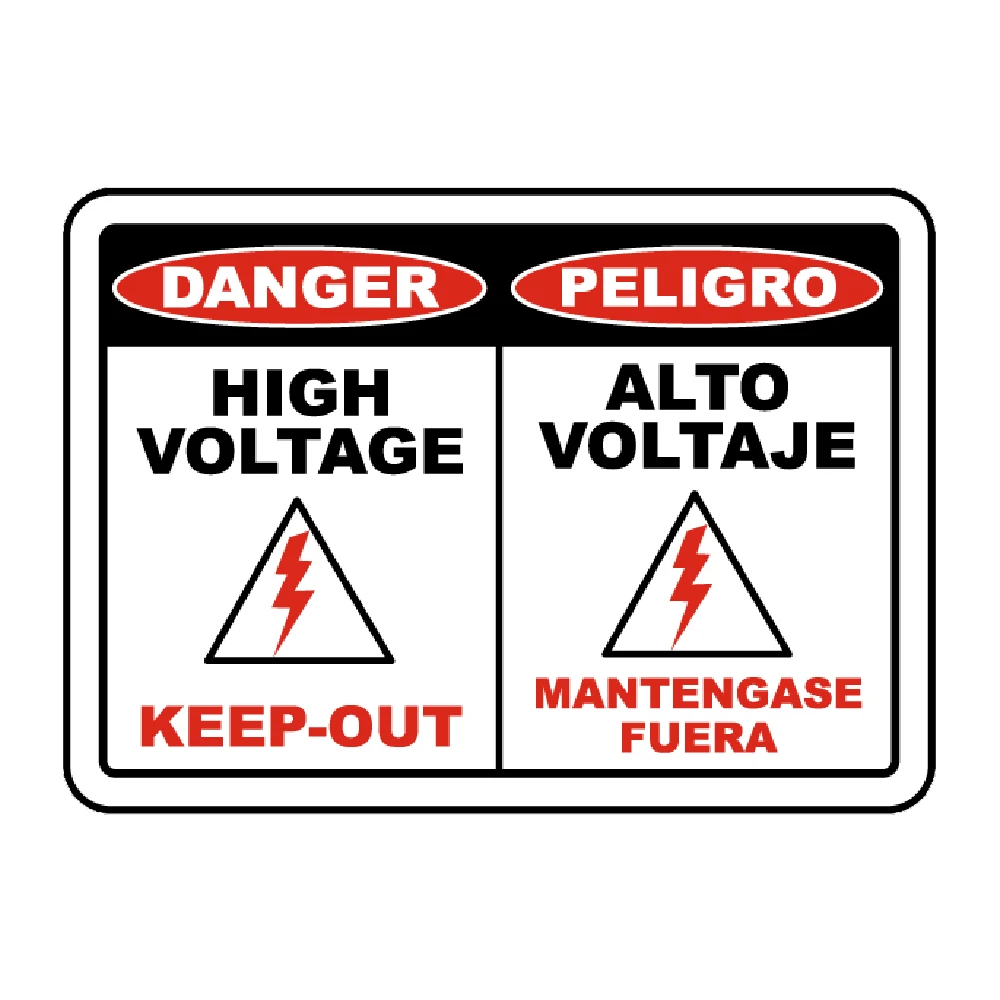 

Bilingual (English/Spanish) Danger High Voltage Keep-Out / Peligro Alto Voltaje Mantengase Fuera