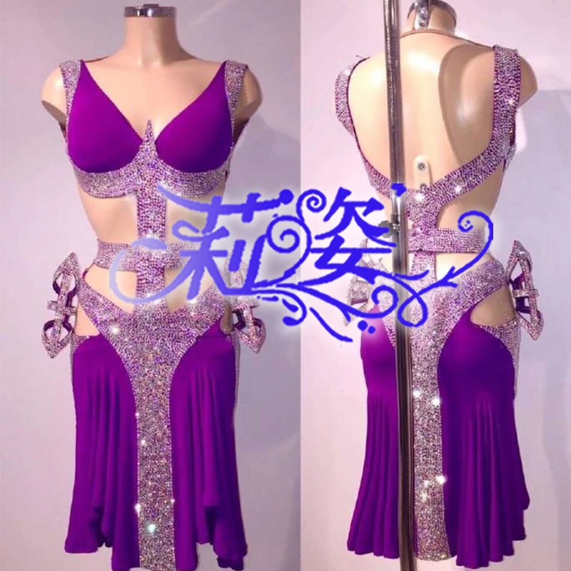 

Purple sexy latin dance dress Professional customization latin dance dress girl or lady hot latin dancing dress