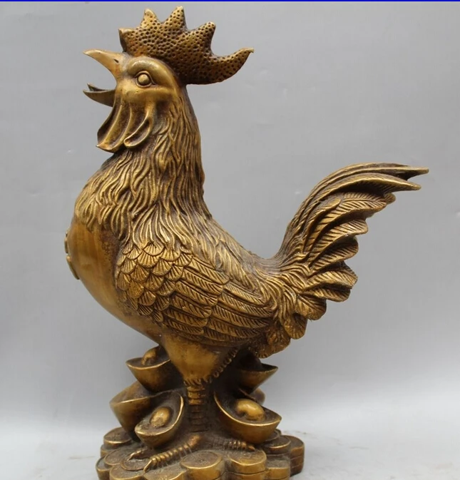 

xd 002447 14" Chinese Bronze Wealth Fengshui Zodiac Year Rooster Cock Statue sculpture