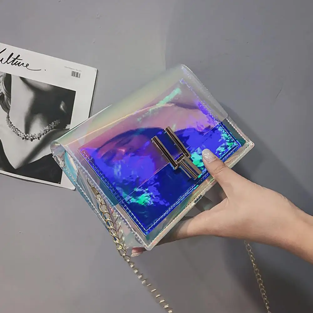 

2019 Women Shoulder Bag Fashion Holographic Transparent Crossbody Bags Messenger Shoulder Chain Bag Female Fashion Clutch