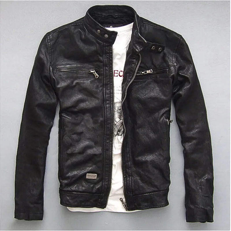 

Factory Men Leather Jacket Genuine Real Sheep Goat skin Brand Black Male Bomber Motorcycle Biker Man's Coat Autumn Spring