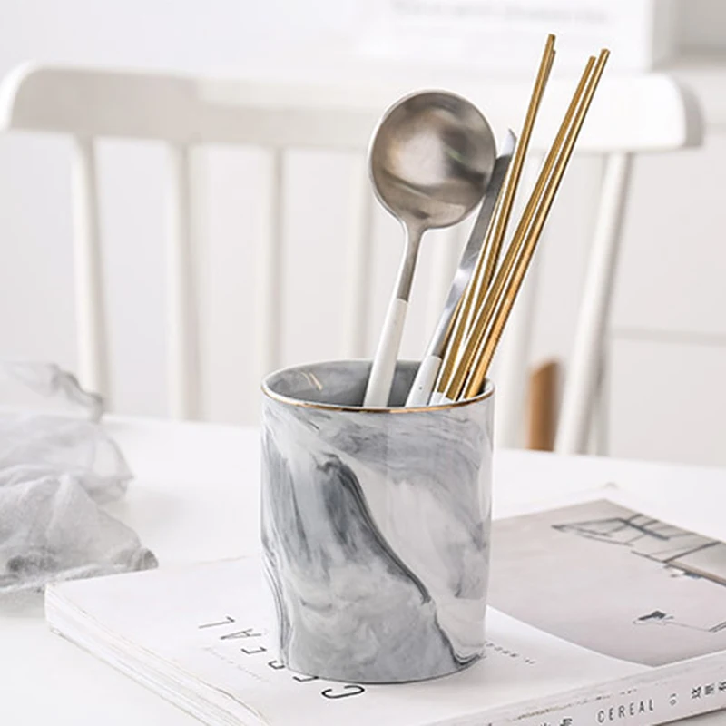 

1pc Ceramic Pen Holder Marble Texture Pencil Cup Pot Desk Organizer Makeup Brush Holder HFing