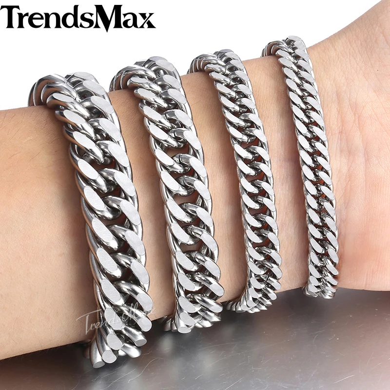 Trendsmax 7/9/11/13 мм Для мужчин Браслеты Нержавеющая сталь серебряный браслет Цвет КУБИНСКИЙ звено цепи браслет Украшения для мужчин KBM07