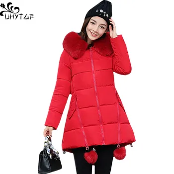 

UHYTGF Korean jackets Woman Winter Cotton Coat 2018 Plus size Harajuku long Down Cotton Clothes Fur collar Warm Coats Female 397