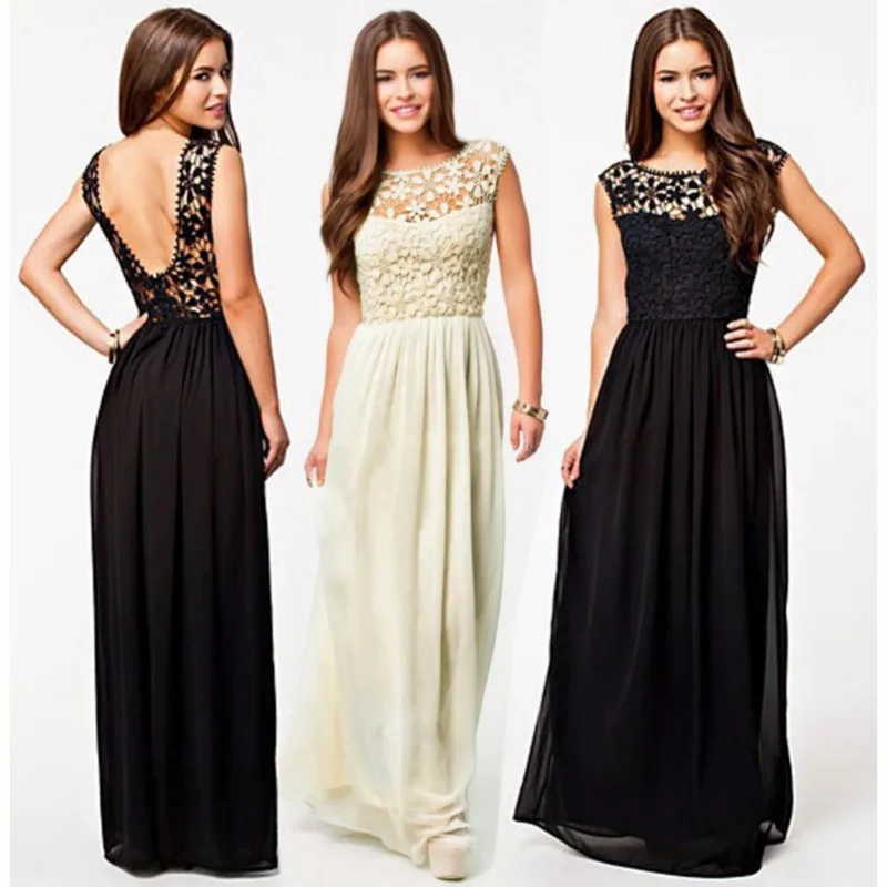 

Women Elegant Backless 2018 summer Lace Dress Elastic high Waist Evening casual Maxi Party Dresses Chiffon Vestidos Long Femme