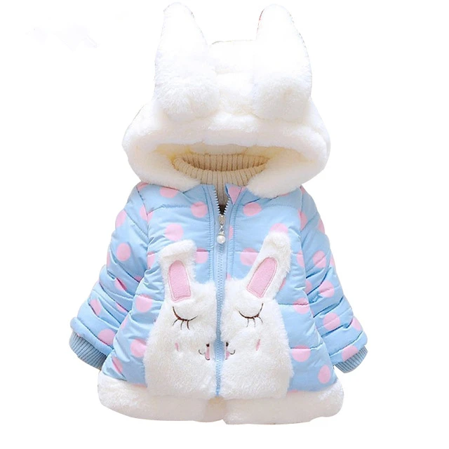 

New Baby Girls Winter Coat Kids Thickening Outerwear Kids Cartoon Cute Rabbit Ear Keep Warm Girl Coats for 0-3 Years old