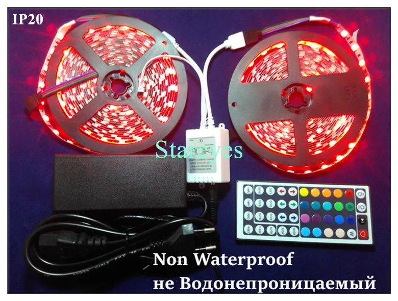 1 комплект SMD 5050 60 светодиодный/м 5 м 10 м RGB Светодиодные ленты Non-Водонепроницаемый лента светильник вспышки светильник полосы+ 44-клавишный пульт+ Мощность адаптер